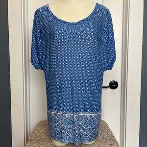 VINTAGE HAVANA Women White Blue‎ Oversize Flowy Top Blouse Size Large Style 9571
